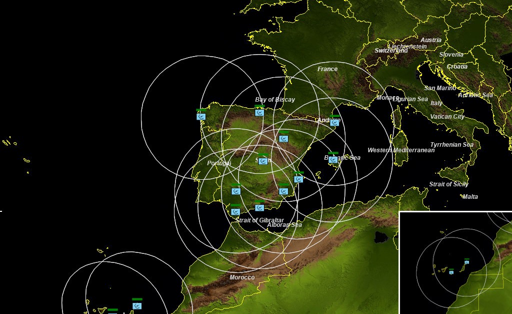 Cobertura radar de la red de Escuadrones de Vigilancia Aérea.